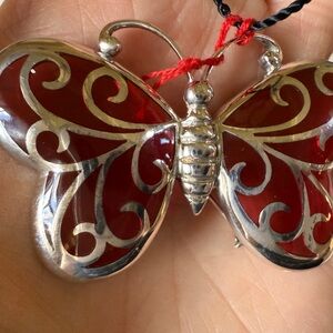 Alan K Red and Silver Butterfly Brooch